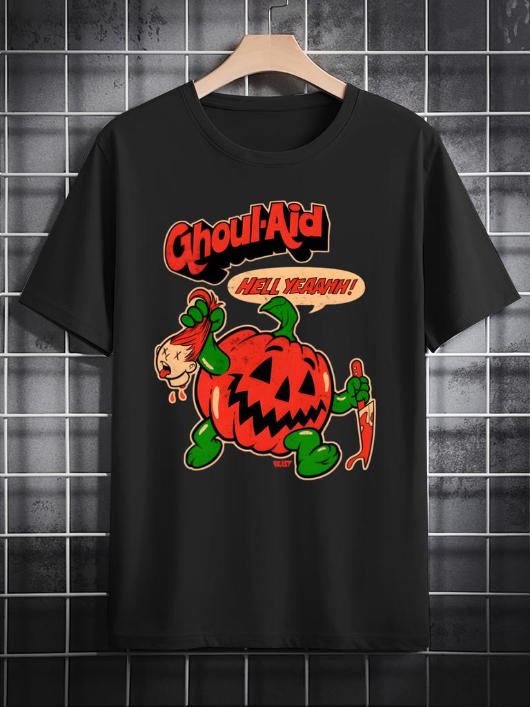 Men T Shirt Cotton Funny Mens Halloween Fun Print Casual Short Sleeve Round Neck Top with Unique Graphics Harajuku Funny