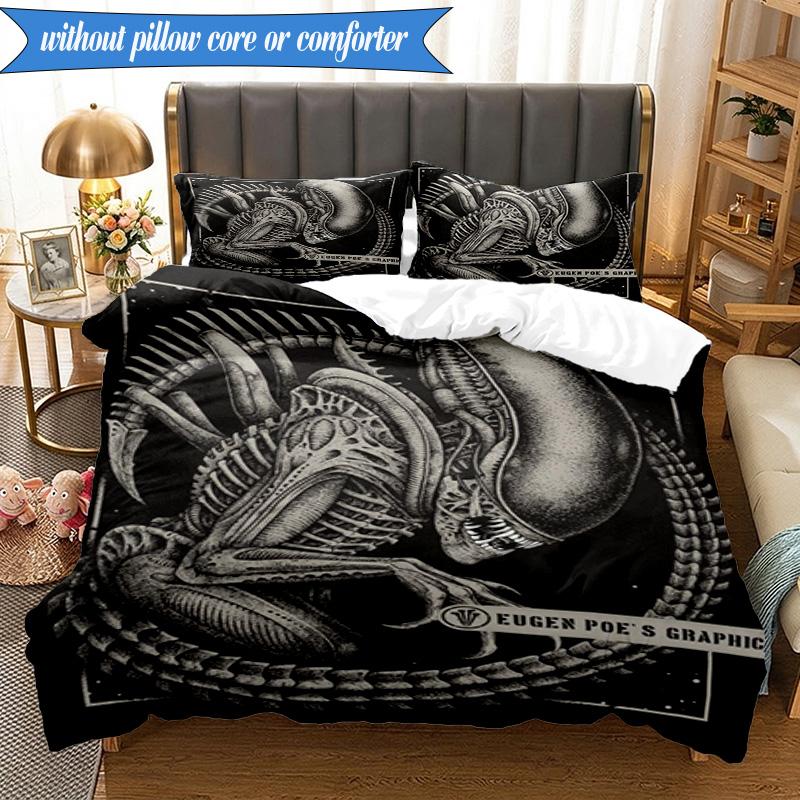 Alien Horror Artwork 3pcs K-pop Music Group Bedding set,Ideal for Bedroom, Dormitory,Including Duvet Cover And 2pcs Pillowcases,Fan Gifts