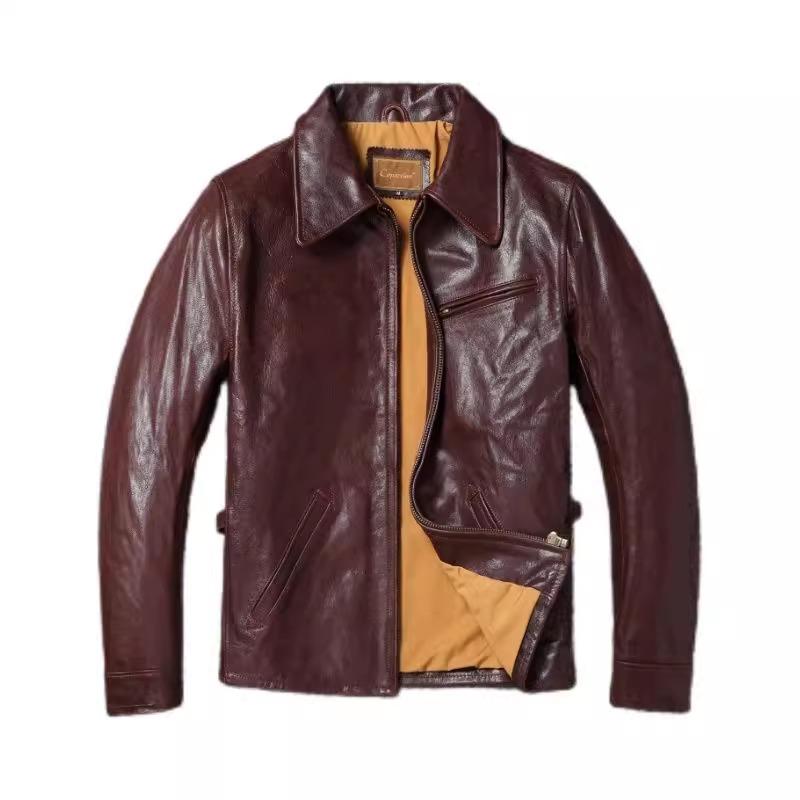 Chinese Size Classical 1930 Style Men Leather Jacket Uncoated Natural Goatskin Leather Soft Slim Spring Autumn