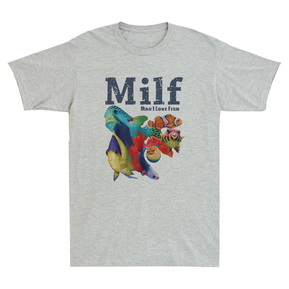 MILF Unisex I Love Fish Funny Fish Graphic Quote Vintage Unisexs Short Sleeve TShirt