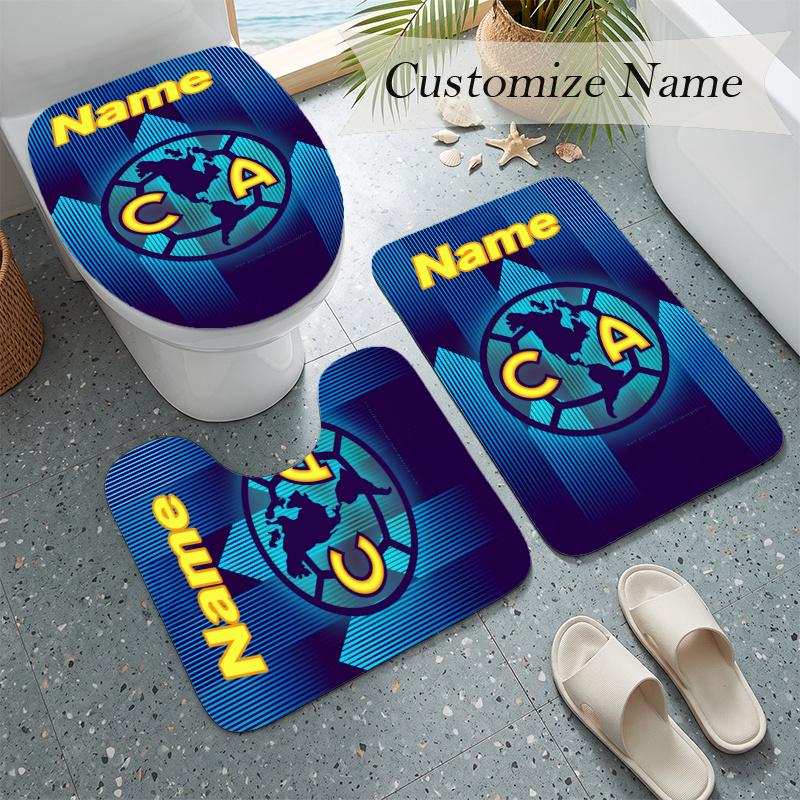 Club America (5) Custom name Flannel Toilet 3 Piece Set Soft Bathroom Rug Toilet Seat Cover for Bathroom Home Decor