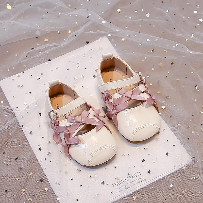 Girls  Solid Color Leather Shoes2026New autumn style cute bow performance shoes for little girls, trendy dance shoes 23Inner Length14.5cm