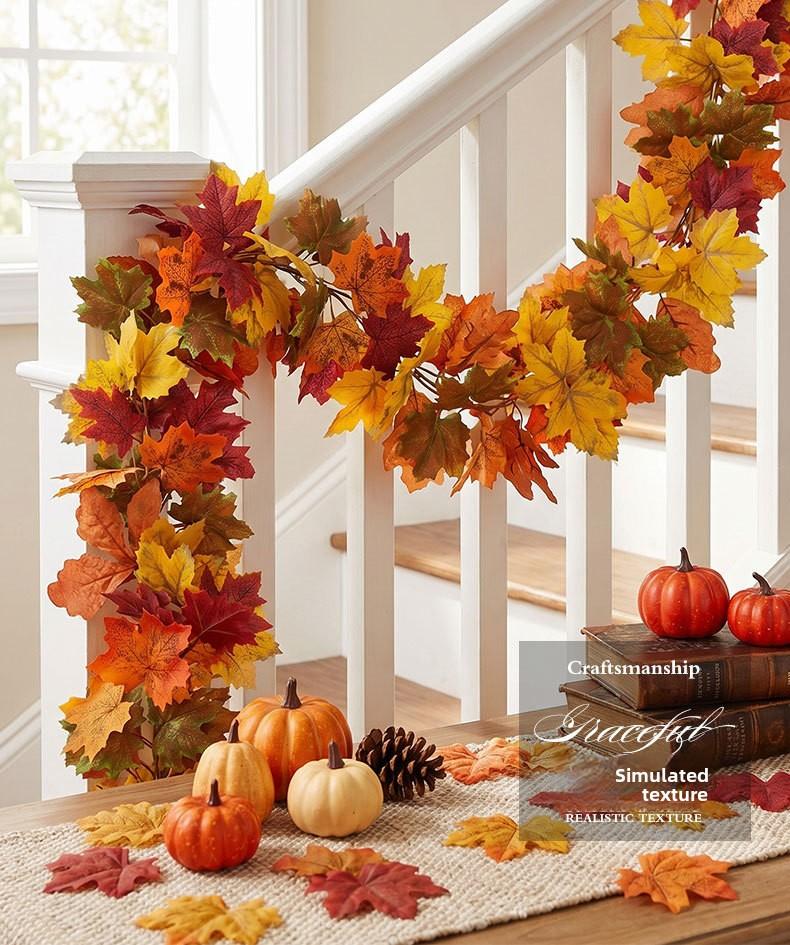 Halloween Artificial Vines Red Black Autumn Maple Leaves Fake Garland For Home Christmas Thanksgiving Party Fireplace Fall Decor