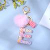 1PC Keyring Key Accessory Letter Filled Colourful Initial Pendant With Fluffy Keychain Glitter Tassel Charms For  Bags Backpacks