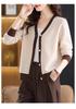 New Women's V-Neck Pure Wool Cardigan, Casual Knit Woolen Sweater Jacket