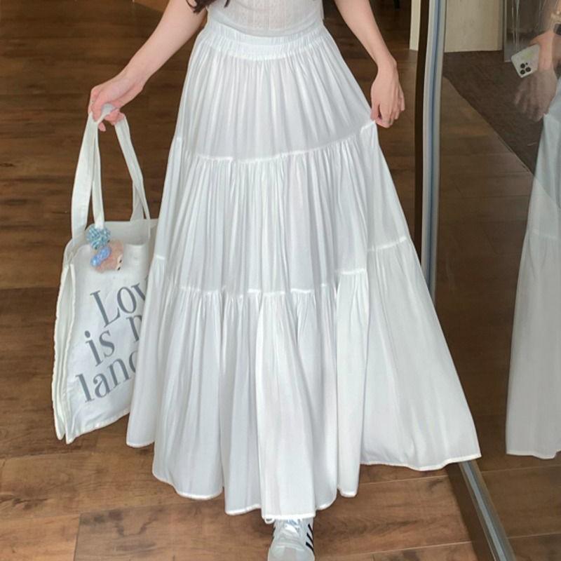 Sommer Chic Rosa Lange Röcke für Frauen Alle Spiel EINE Linie Kuchen Rock Frau Koreanische Mode Weiß Midi Rock Damen