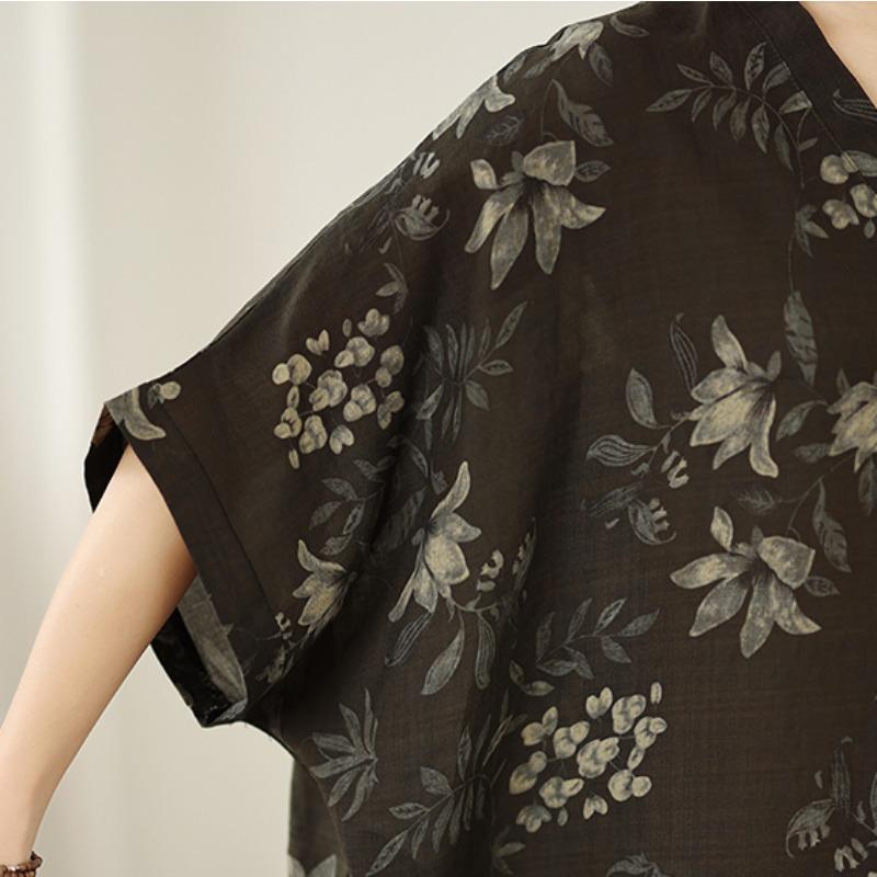 DIMANAF New 2026 Women Plus Size Spring Summer Beach Vintage Long Dress Floral Print Loose Oversize Maxi