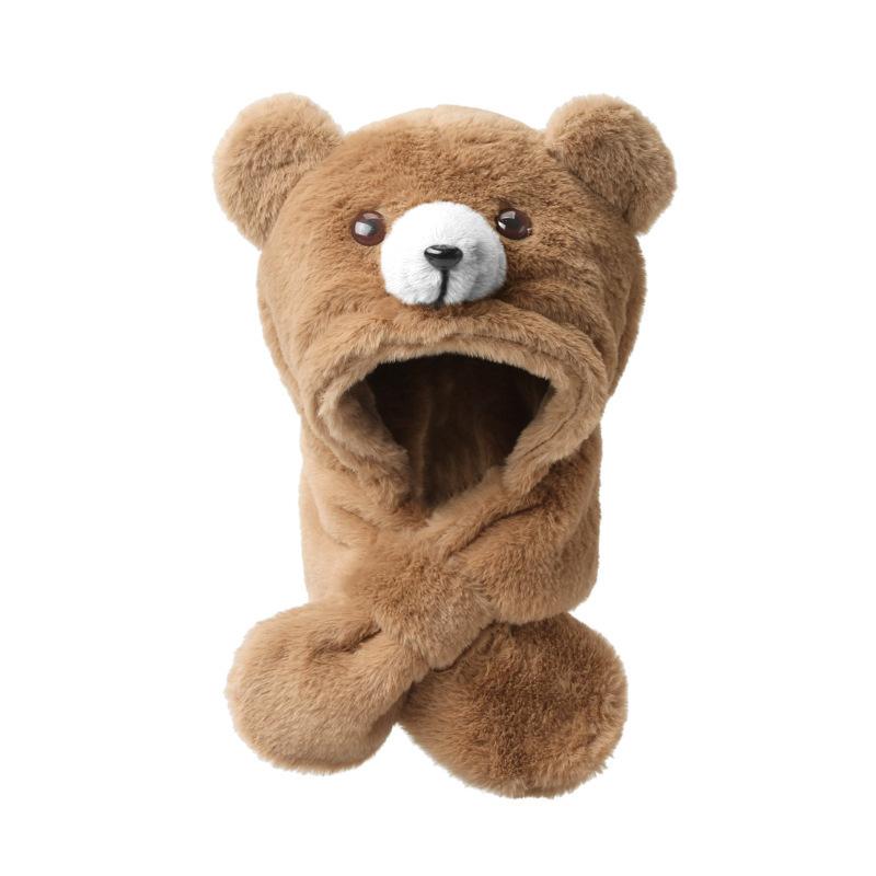 Children's Three-piece Hat Winter Cute Girl Scarf Gloves Integrated Hat Baby Plush Thickened Plush Warm