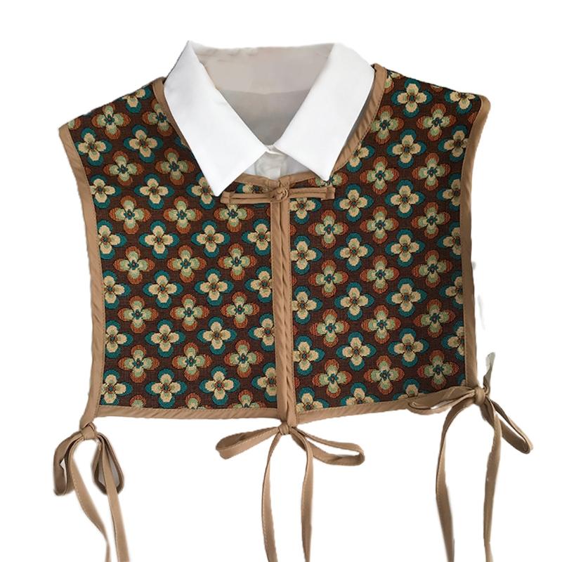 Women Chinese Embroidery Half Top Shawl Vintage Flroal Cheongsam Fake Collar Lace-Up Decorative Neck Cover Dickey Short