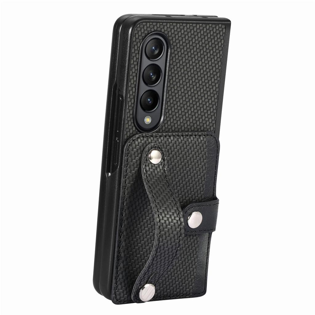 Card Slot Phone Cover for Samsung Galaxy Z Fold5 5G,PU Leather+PC Wristband Kickstand Cell Phone Case