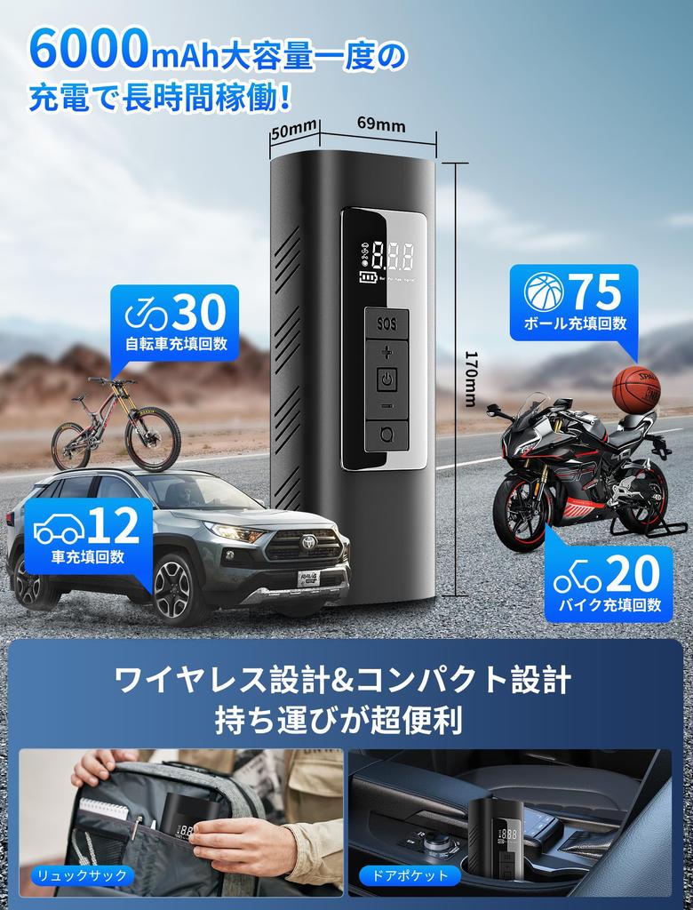BIGMUMU Electric Air Pump for and Cars Model Customizable 4 Maximum Pressure 150 4 Unit and American 6000mAh Large with LED Low Compatible with and
