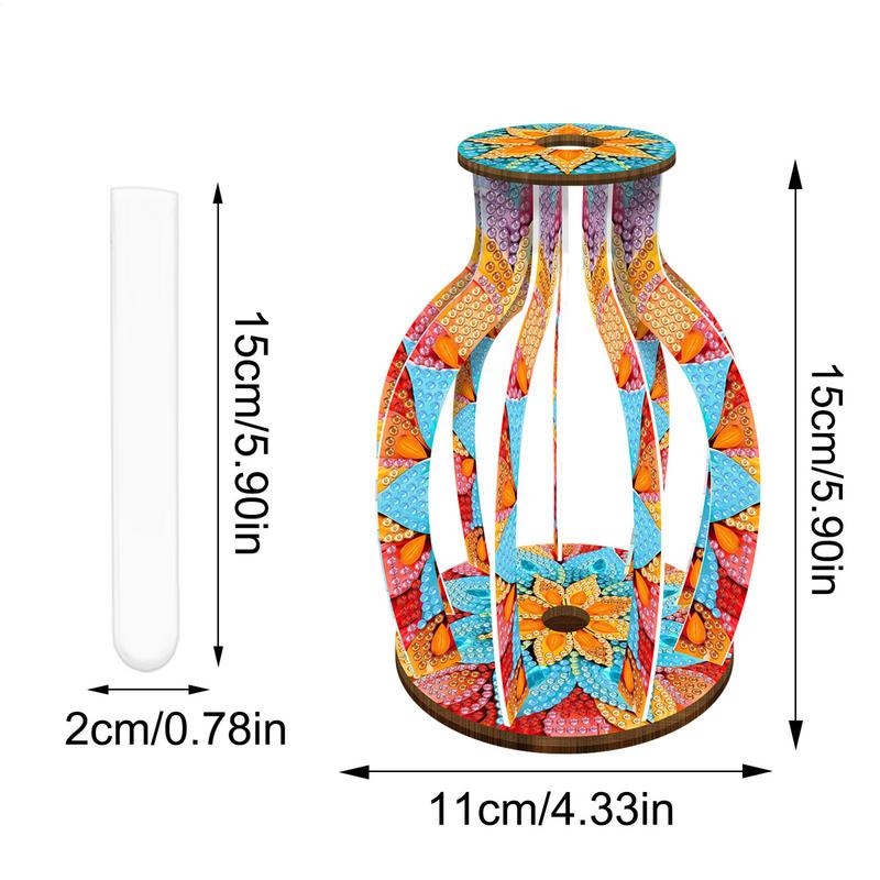 Single Flower Vase Gem Paintings Set Handmade Wooden Colorful Desktop Ornaments for Adults Holiday Art Crafts Home