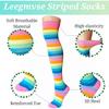 Soft Elastic Rainbow Striped Thigh High Socks, Over Knee Long Stockings for Daily Wear Party Cosplay Halloween Costume