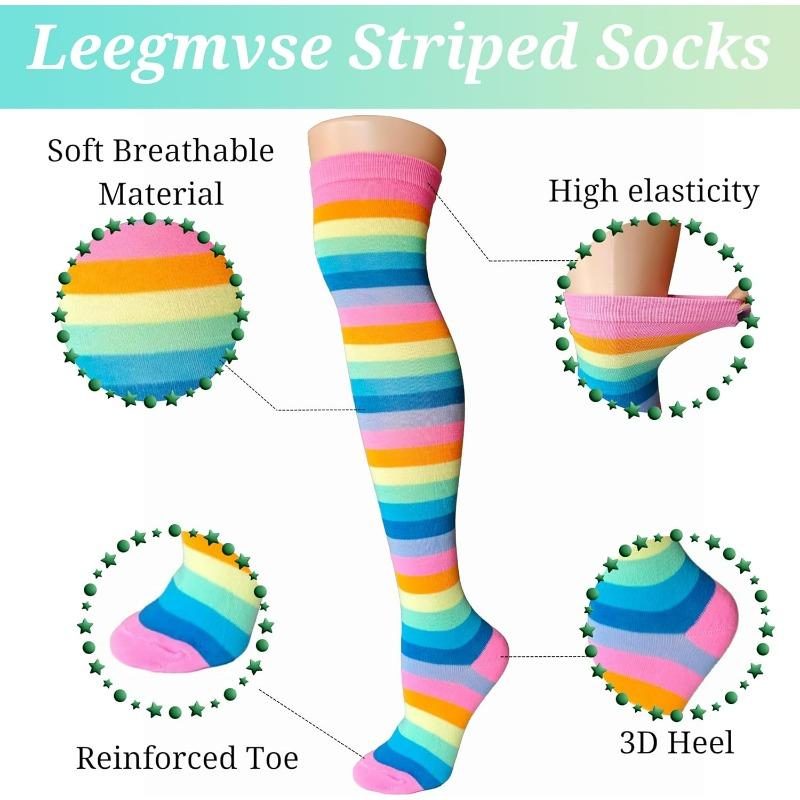 Soft Elastic Rainbow Striped Thigh High Socks, Over Knee Long Stockings for Daily Wear Party Cosplay Halloween Costume