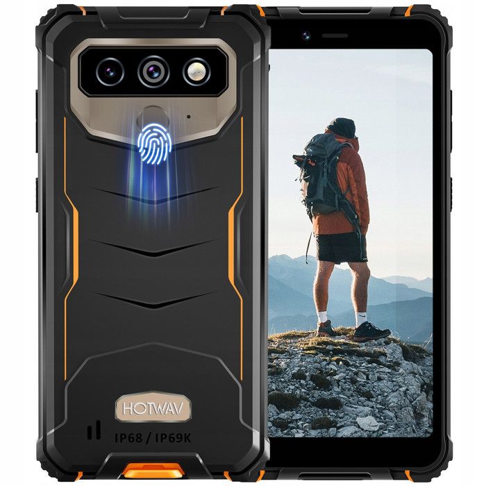 HOTWAV T5 Max Téléphone Portable Incassable 4+64Go 6.0" HD+ 6050mAh Smartphone Robuste Android 13 Caméra 13MP Dural SIM/NFC Orange