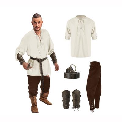 Halloween Men's Renaissance Costume Set Shirt Ankle Banded Pants Accessories