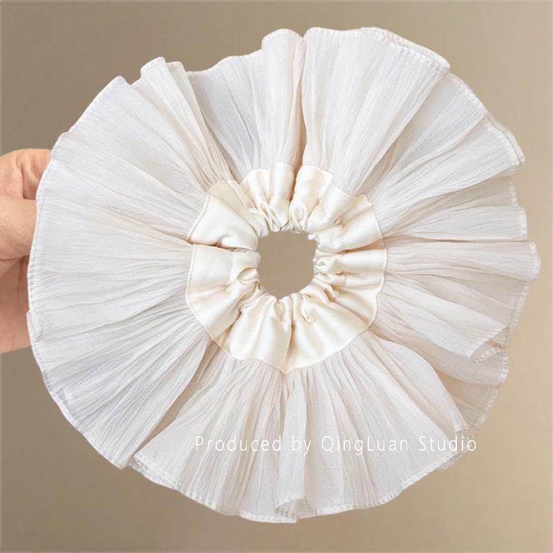 Gold Temperament Korean-Style Pleated Large Hair Tie: 2024 Versatile Double Layer Head Rope for Women
