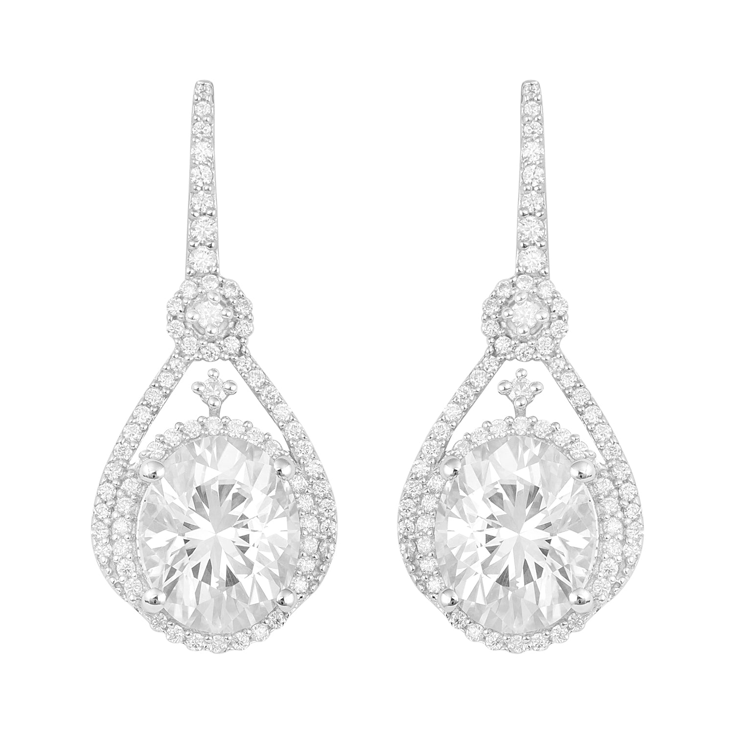 

Moissanite Regal Halo Design Drop Earrings - Sterling Silver білий