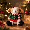 Plush Dog with Sweater Christmas Stuffed Animal Toy, Soft Puppy Doll Santa Hat for Gift Scarf Table, Fireplace, Holiday Party Decor, Lovers