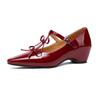 Krazing Pot Sheepskin Square Toe Low Heels Summer Shoes Big Size 41 Butterfly-knot Women Wedges Modern Pumps