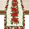 1pc Festive Christmas Table Runner with Poinsettia & Ornaments Design - Machine Washable Polyester, Christmas Table Decorations
