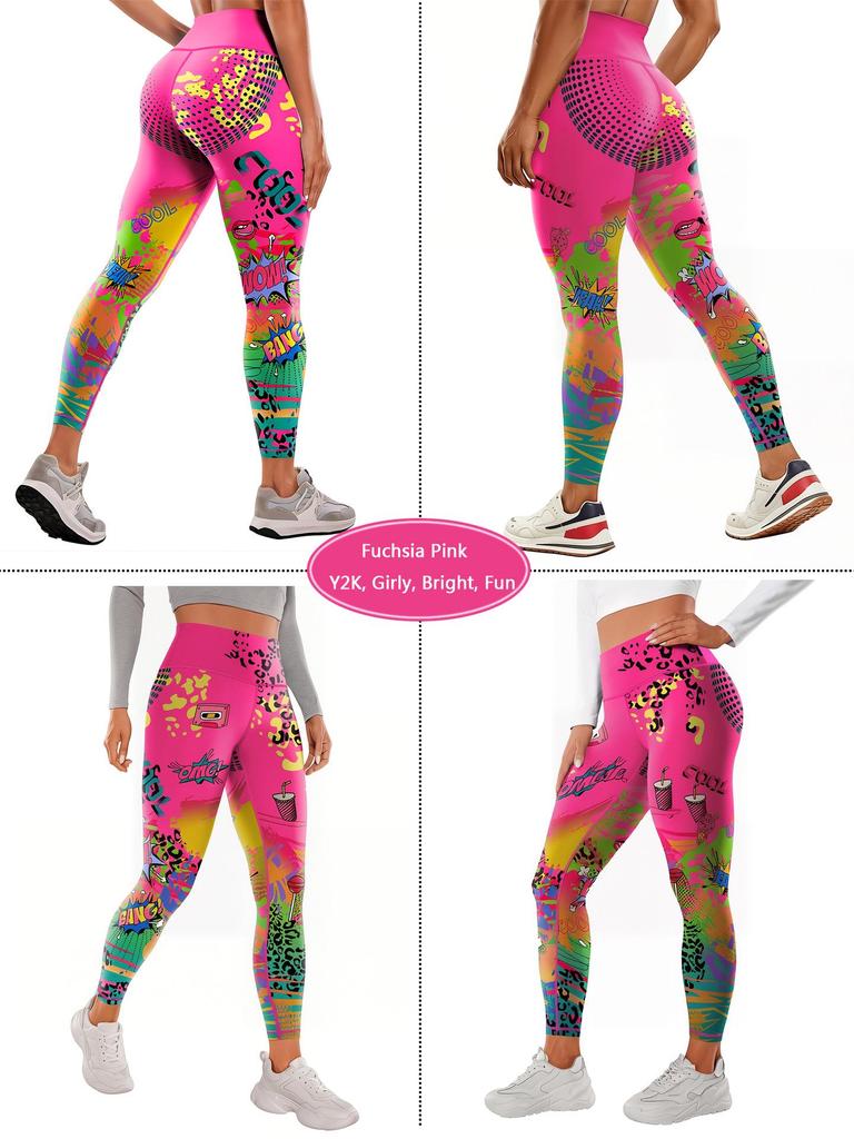 High-Waisted Women's Yoga Pants - Tummy Control, Printed Sportswear for Outdoor Fitness
