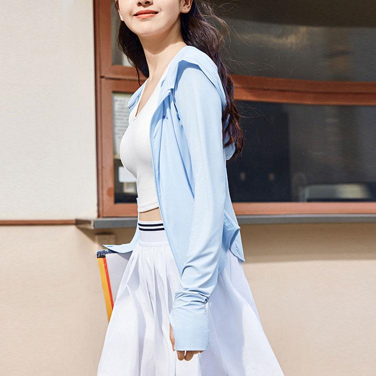 Anta Training Series Solid Color Zip-Up Hooded Breathable Cooling UV Protection Jacket Women Jacket Sky-Blue 962427701-2