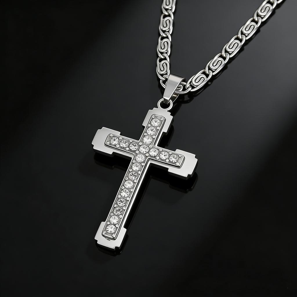 European and American Men and Women Light Luxury Design Pendant Cross Double-layer Necklace Clavicle Chain