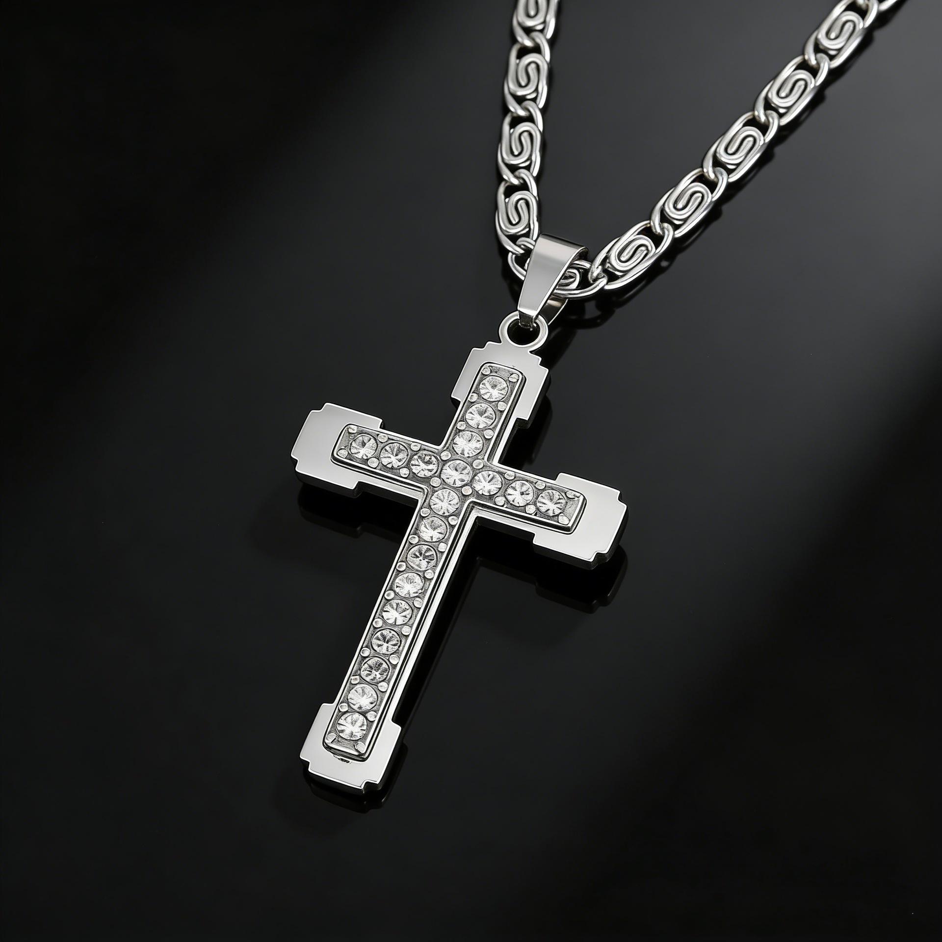European and American Men and Women Light Luxury Design Pendant Cross Double-layer Necklace Clavicle Chain 60CM