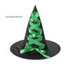 European & American Halloween Lace-up Witch Hat - Black Oxford Cloth Pointed Wide-Brim