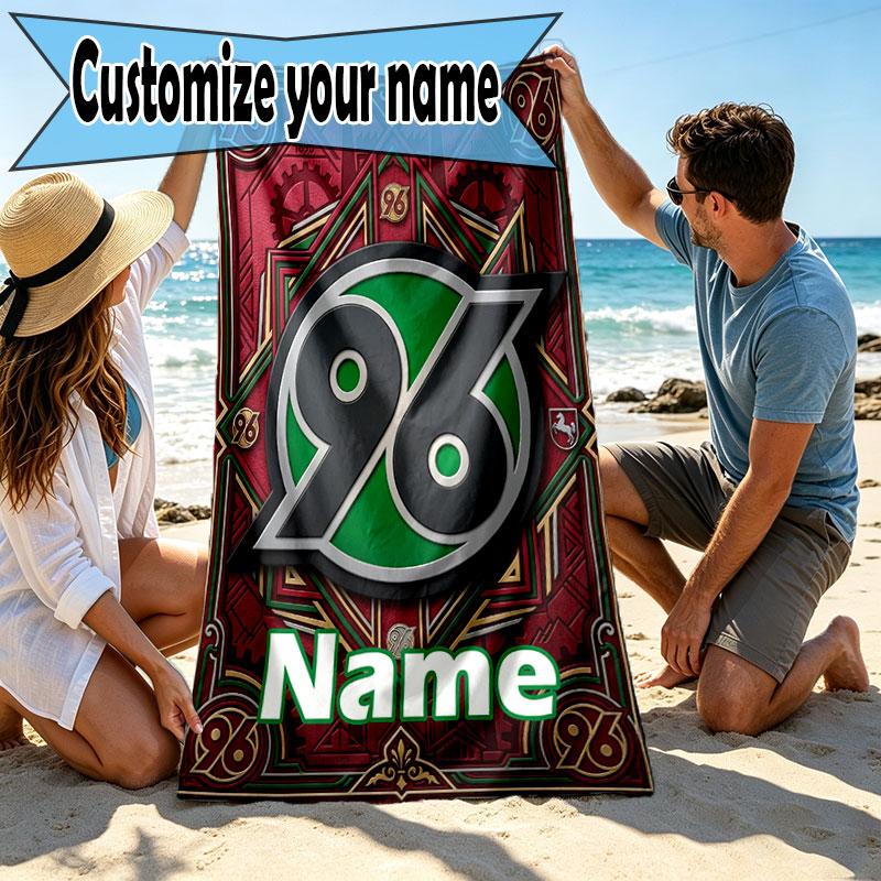 Custom Name Personalized Hannover 96 Football Print Beach Towel, for Trip Camping Beach Party Home Decor, Birthday Gift for Family & Friends