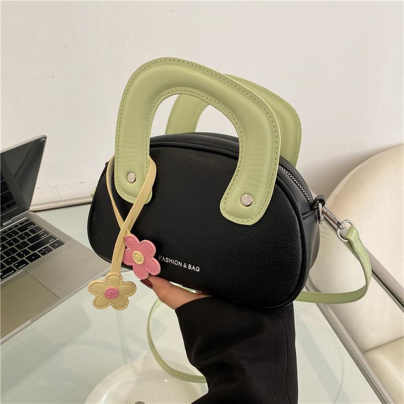 Simple Blocked Color Shoulder Bag With Flower Decoration Women Daily Use Gift