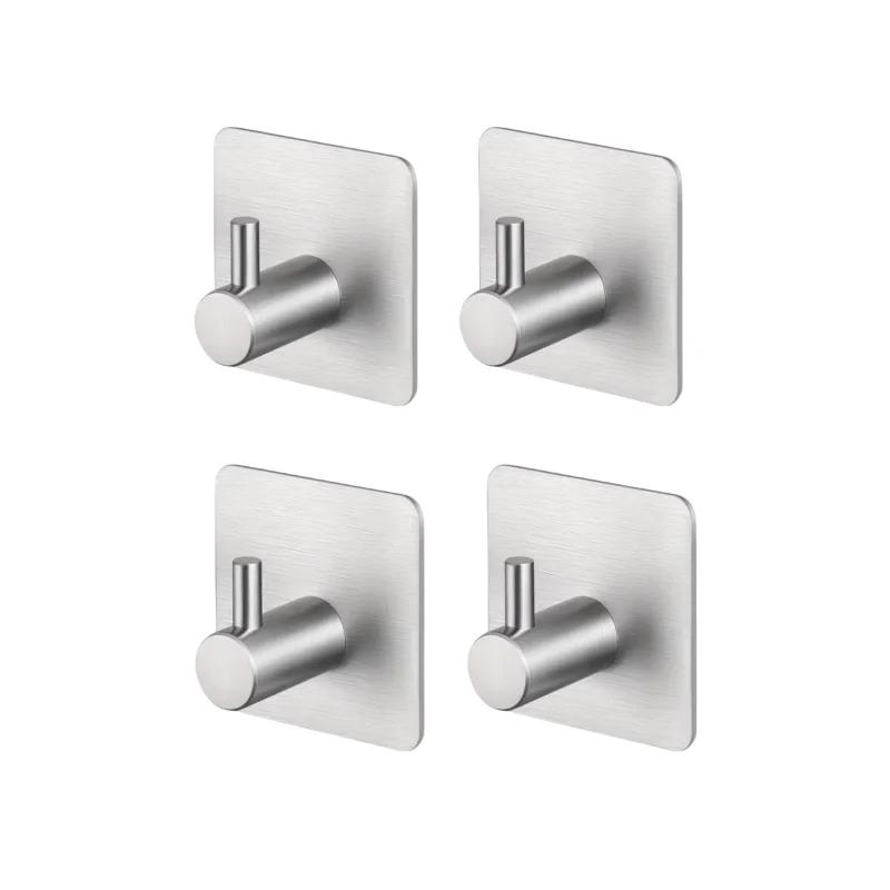 4pcs Self-Adhesive Towel Hooks 304 Stainless Steel Stick-On Wall Hooks For Home Coat Robe Bathroom Organization Accessories