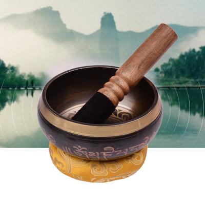Tibetan Singing Bowl Set with 12.5cm/5inch Handmade Metal Sound Bowl & Soft Cushion & Wooden