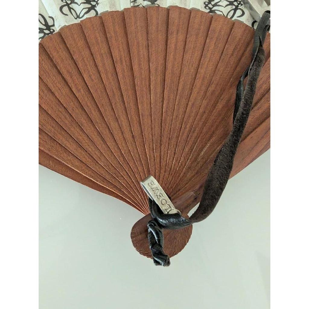 Used LOEWE Anagram Fan, Wooden with Leather Strap, Rare