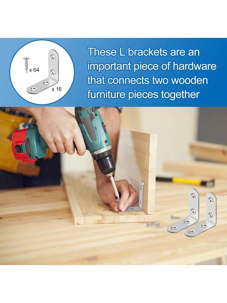 40/30pcs Stainless Steel L-Shaped Corner Brace Set with Screws for Wooden Shelves, Chairs, Vanities, Cabinets, Furniture Repair