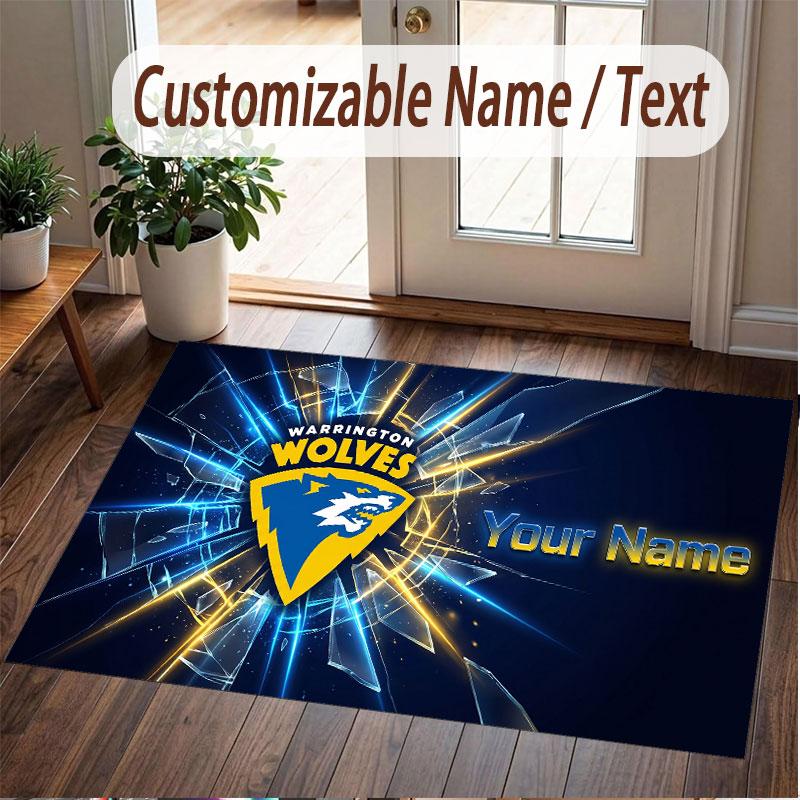 Custom Rug Warrington Wolves FC Pattern Print Name Text Soft Non‑Slip Floor Carpet for Home Indoor Decoration