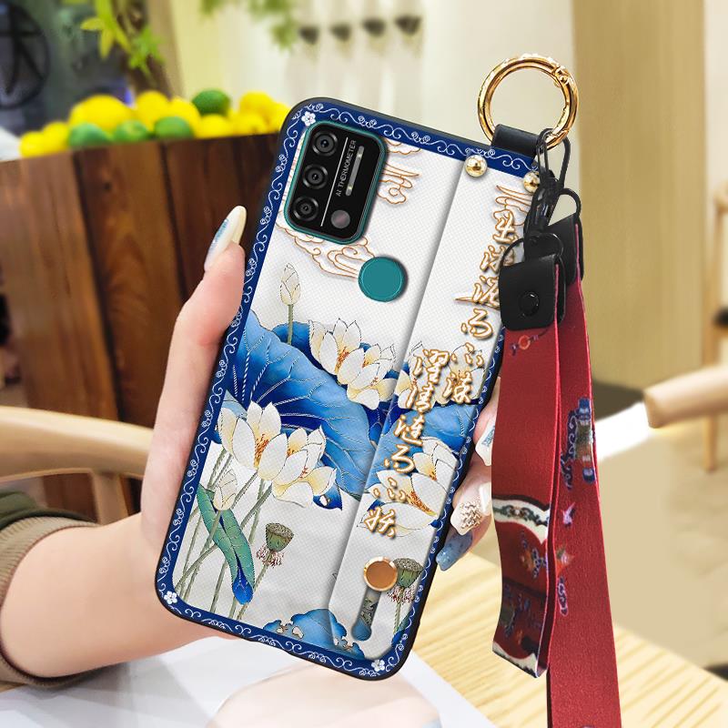 Anti-dust Ring Phone Case For UMIDIGI A9 Back Cover Soft case Durable For Mom Lanyard Chinese style Protective Wristband