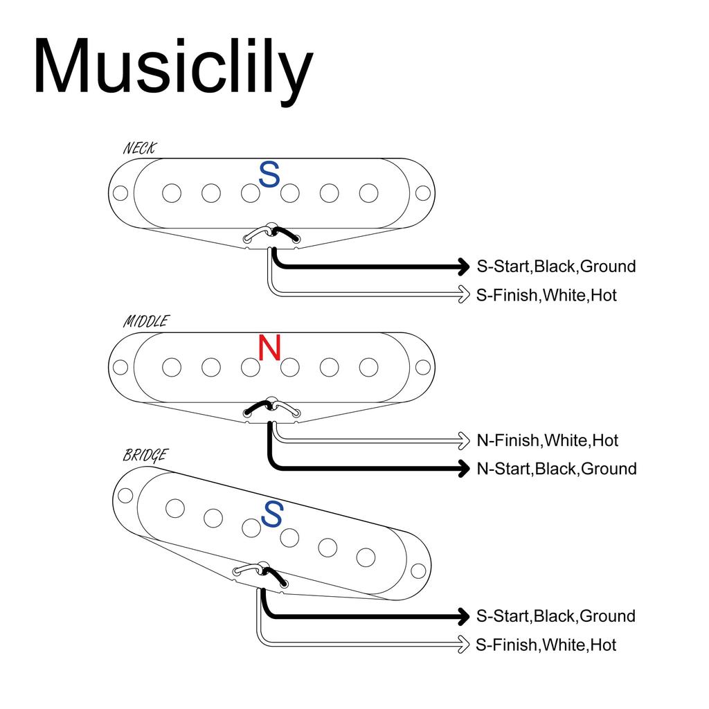 Musiclily Pro Alnico 5 Staggered Single Coil Pickups and for Strat Electric Cream ST-50S (Neck, Middle, Bridge) Guitars,