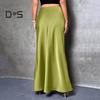 Women Fishtail Skirt High Waist Solid Color Smooth Surface A-Line Maxi Skirt Work Leisure Daily Wear