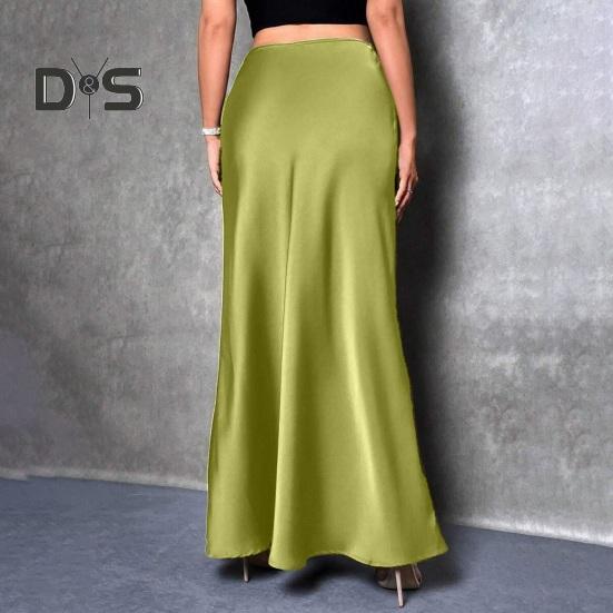 Women Fishtail Skirt High Waist Solid Color Smooth Surface A-Line Maxi Skirt Work Leisure Daily Wear