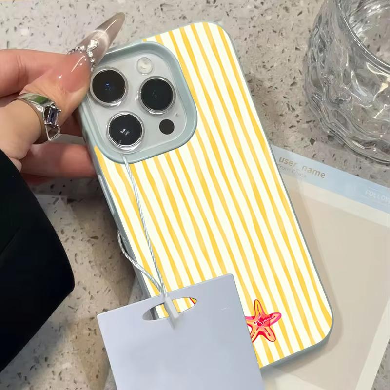 Summer Starfish Yellow Stripes Phone Case for iPhone 17 16 Plus 15 Pro 14 13 11 12 Pro Max 17 Air 16E Shockproof Soft TPU Cover