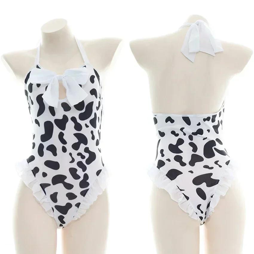 Cow Series Swimsuit Bodysuit Bikini Maid Unifrom Costume Summer Beach Kawaii Girl Swimwear Skirt Uniform Set Cosplay