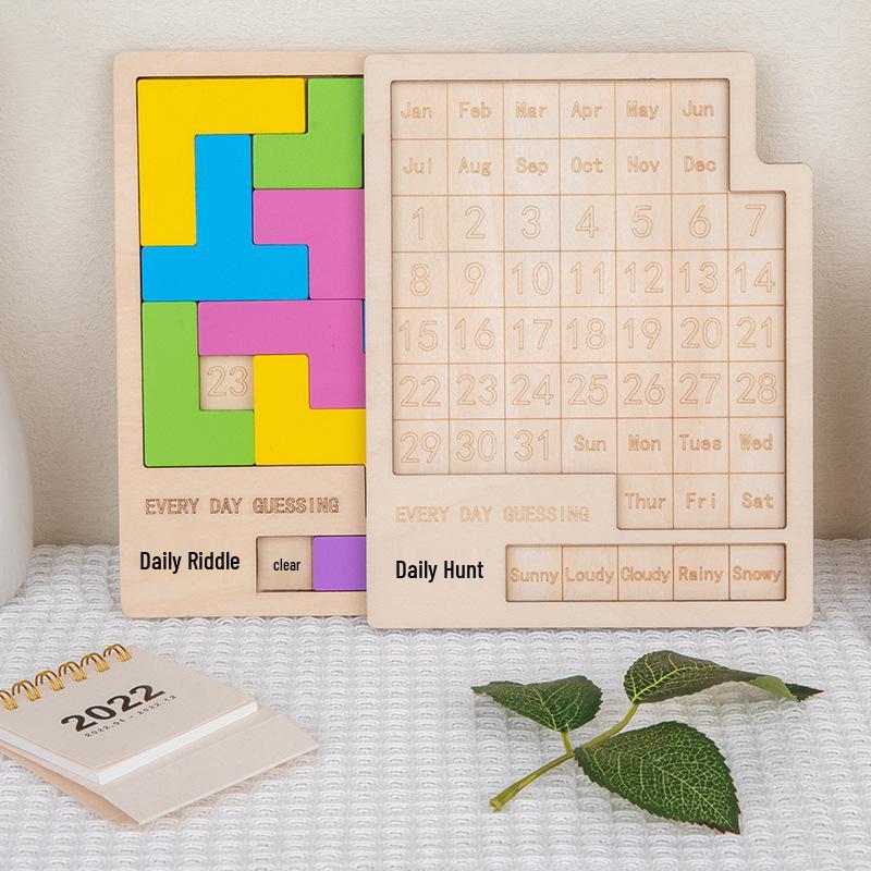 Children's Wooden Educational Tetris Calendar Puzzle Game