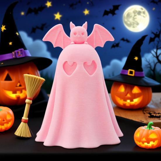 Halloween Ghost Figurine 3D Printed Pink Bat Ghost Statue Desktop Decoration for Home Indoor Shelf Table Decor