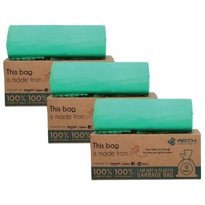 ARTH Compostable Garbage Bag Small 17 X 19 In, 45 Bags Pack of 3, Eco Friendly, Leak Resistant Garbage Bags, Trash Bag, Dustbin Cover for Home