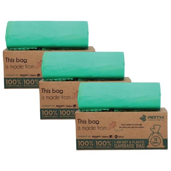 

ARTH Компостируемый мусорный пакет Маленький 17 x 19 дюймов, 45 пакетов Упаковка из 3, Экологичный, Мусорные пакеты с защитой от протекания, Пакет для мусора, Крышка для мусорного ведра для дома