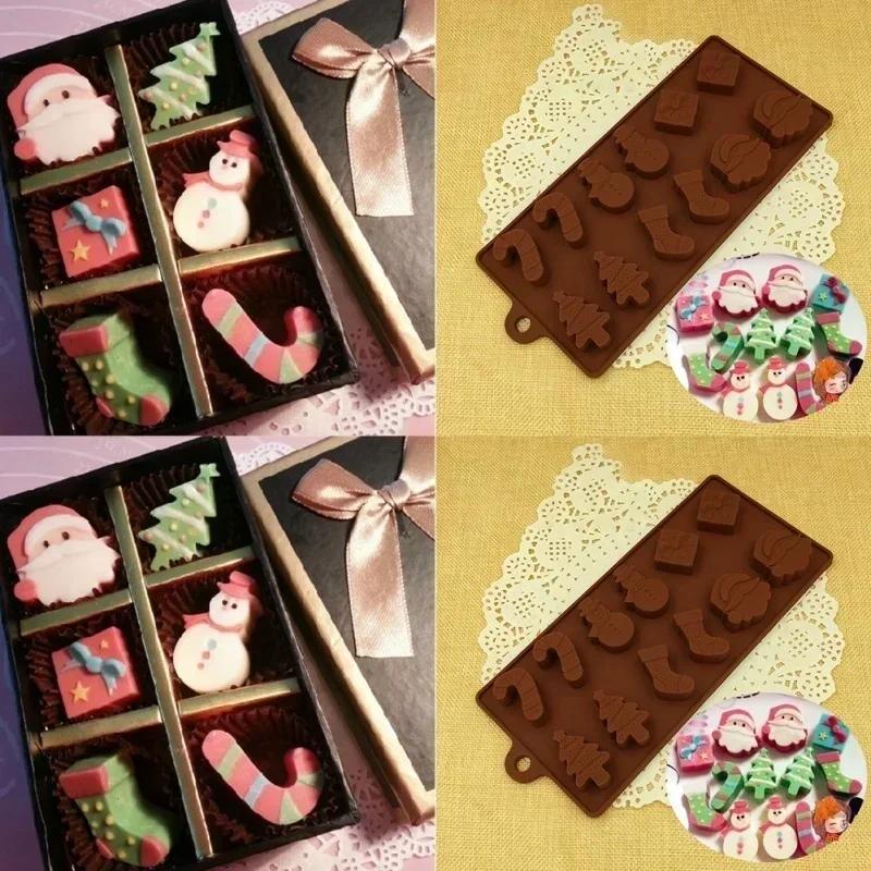 Festival Christmas Handmade Molds Tree Snowman Socks Cake Chocolate Molds Ice Cube Tray Baking Accessories Tools Home Bakeware