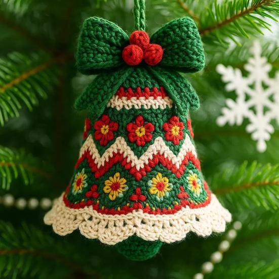 Crochet Christmas Bell Ornament Kit Hand-Knitted Santa Claus Bell Christmas