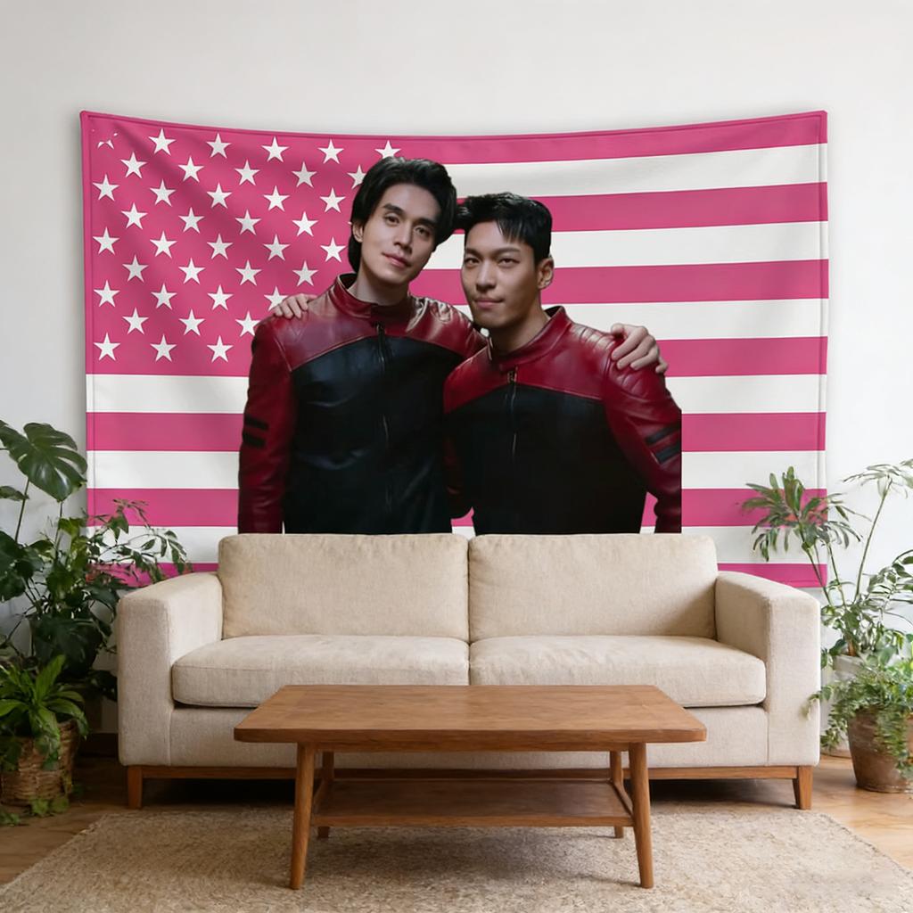 BAD AND CRAZY Lee DongWook Wi HaJun American Flag Banner  Funny Flat Printed Tapestry Decor for Bedrooms Outdoor  Ads